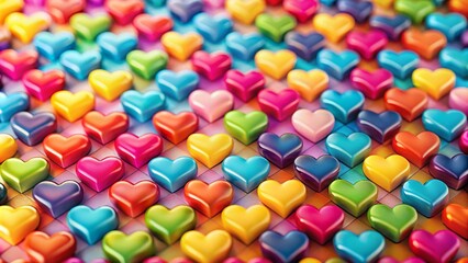 Cute Heart Lattice Background Pattern in Tilt-Shift Photography Style for Vibrant and Whimsical Design Projects