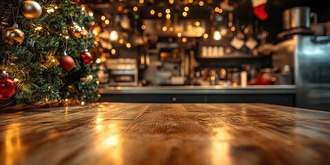 Obraz premium Warm Christmas Kitchen Setting with Festive Decorations?