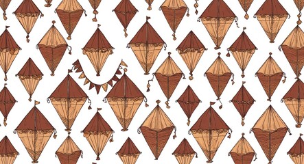 Fototapeta premium Brown Kite pattern hand drawn design on White background illustration