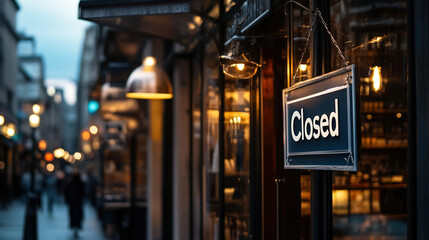 Obraz premium Closed boutique storefront with elegant window display, symbolizing the end of a day and the anticipation of a new beginning