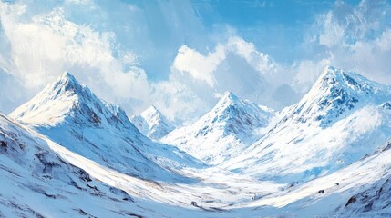 Obraz premium Snow-covered mountains under a bright winter sky, capturing the grandeur of the landscape