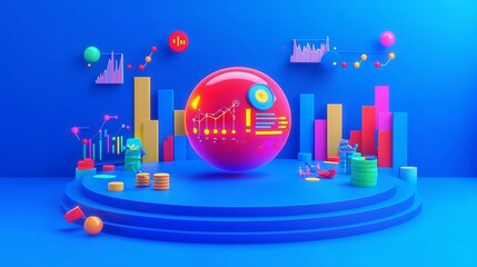 Obraz premium 3D Futuristic Sphere with Rotating Charts and Graphs Display