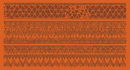 Brown Triangle pattern hand drawn design on Orange background illustration