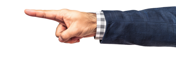 businessman hand and arm pointing with finger cut out without background