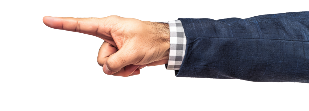 businessman hand and arm pointing with finger cut out without background