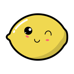 Kawaii lemon with cute black eyes vector illustration. Kawaii fruit with emotional face