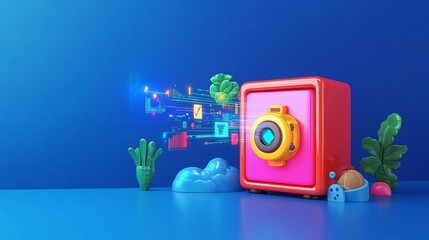 Obraz premium 3D Digital Safe with Data Streams and Graphs