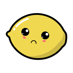 Fototapeta premium Kawaii lemon with cute black eyes vector illustration. Kawaii fruit with emotional face