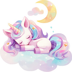 Fototapeta premium Sleeping unicorn on a pastel cloud