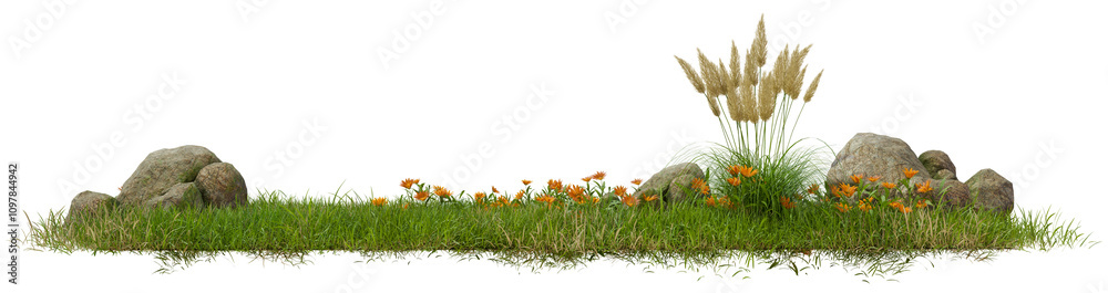 Poster grass field row group png transparent, 3d illustration rendering