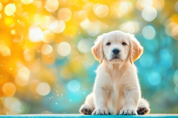 Golden Retriever Puppy in a Blurred Autumn Background