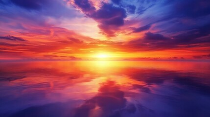 Fototapeta premium colors as the sun emerges from the sea, illuminating the sky with brilliant hues of orange,