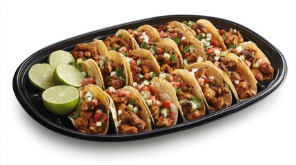 Tasty Chicken Tacos on Platter with Fresh Lime