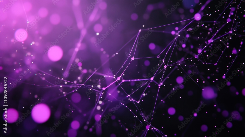 Poster cyberspace with a web of glowing lines and particles connecting various nodes.
