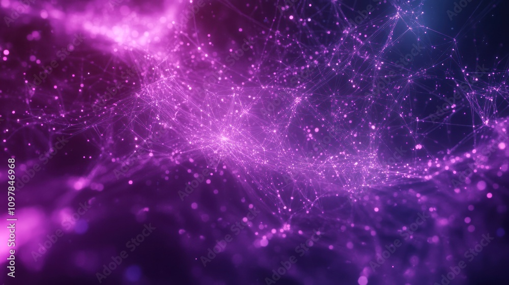 Poster cyberspace with a web of glowing lines and particles connecting various nodes.