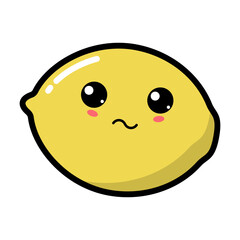 Kawaii lemon with cute black eyes vector illustration. Kawaii fruit with emotional face