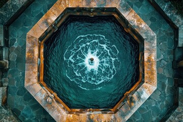 Octagonal Stone Fountain with Bubbling Water