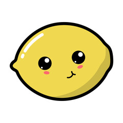 Kawaii lemon with cute black eyes vector illustration. Kawaii fruit with emotional face