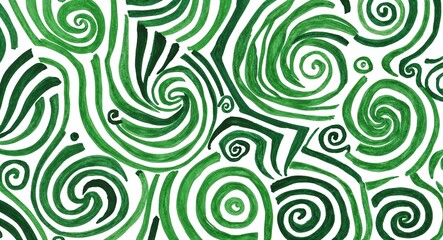 Green Spiral pattern hand drawn design on White background illustration