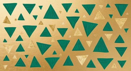 Green Triangle pattern hand drawn design on Gold background illustration
