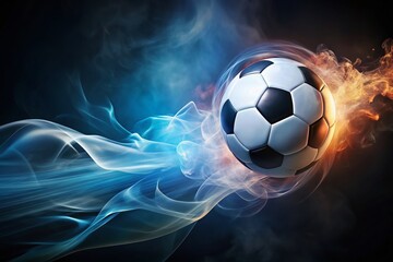 Fototapeta premium Dynamic Soccer Ball in Motion with Trailing Smoke Effect Captured at the Perfect Moment, Showcasing Energy, Speed, and Precision for Sports Enthusiasts and Action Photography Lovers