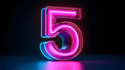 Neon Number Five 3D Render