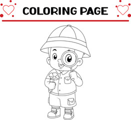 adventurous boy is observing sunflowers with magnifying glass coloring page for kids
