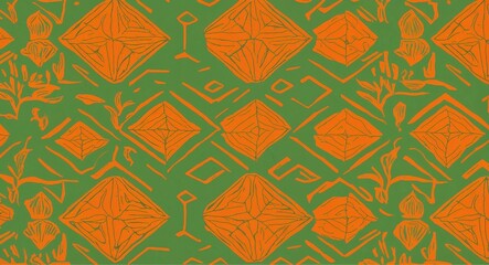 Obraz premium Orange Octagon pattern hand drawn design on Gold background illustration