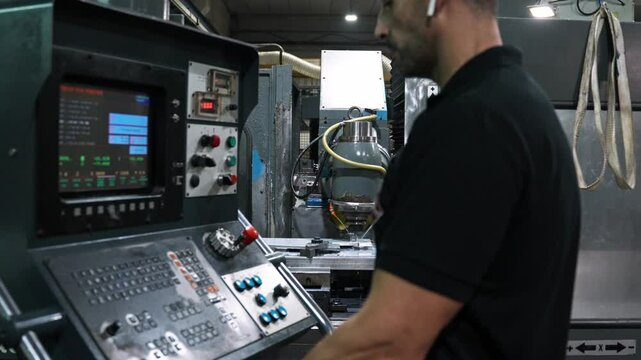 Machinist skillfully operating a cnc machine for precision manufacturing