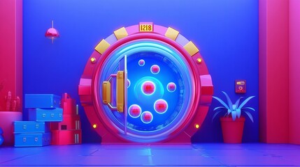 Obraz premium Digital Vault with Holographic Orbs for Secure Asset Management