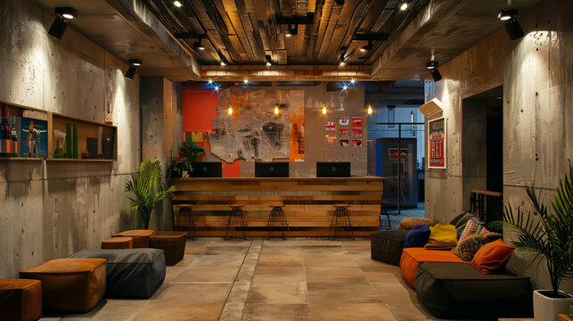 Hotel reception of hostel dormitory.