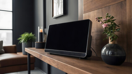 Fototapeta premium Modern Home Office Setup with Artificial Intelligence Assistant with screen