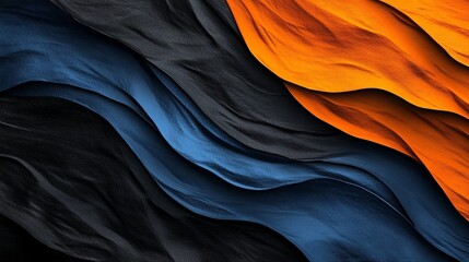 Obraz premium Abstract gradient with flowing blue and orange waves over a dark black grainy texture, perfect for headers, banners, or wallpapers