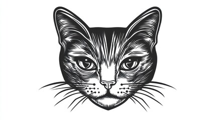 A stylized illustration of a cat's face with intricate details and bold lines.