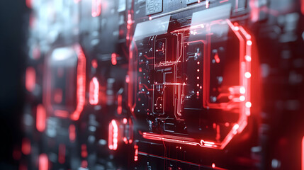 A futuristic digital interface displaying a glowing red security panel for enhanced data protection