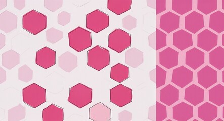 Pink Hexagon pattern hand drawn design on White background illustration