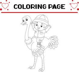 adventurous boy riding ostrich animals coloring page for kids