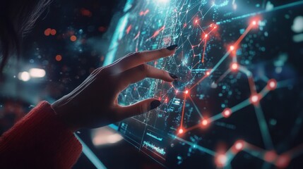 a detailed global networking structure on a digital whiteboard in a dark environment.