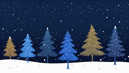 Obraz premium night snowy scene with christmas trees and snow