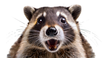 Fototapeta premium Shocked raccon isolated on white backgroumd PNG