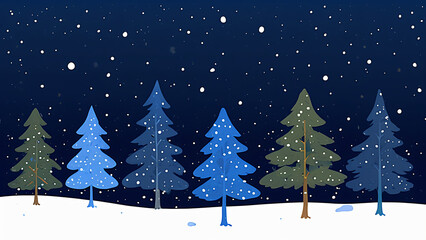 Obraz premium night snowy scene with christmas trees and snow