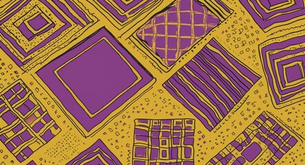 Purple Square pattern hand drawn design on Yellow background illustration