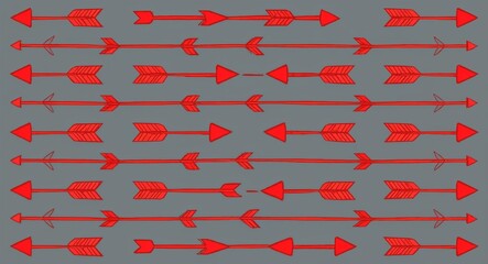 Red Arrow pattern hand drawn design on Gray background illustration