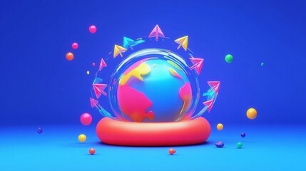 Naklejka premium 3D Globe with Translucent Arrows Showing Growth and Progress