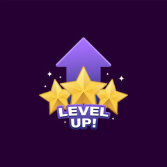 Level up with arrow up and gold star isolated on dark background.  Design for logo, icon, game, business, achievement, level up, and celebrating vector illustration.