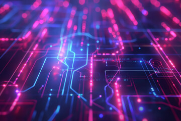 Obraz premium Technology and engineering background. Abstract technological network with glowing nodes and lines. Modern and complex background. Concept of future digital technology, glow of energy. Glow of energy