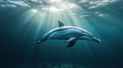 Fototapeta premium Portrait of a dolphin under the sun rays 