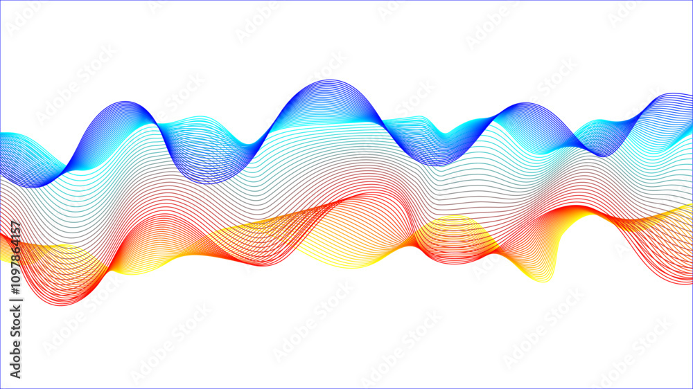 Poster Dynamic gradient colorful flowing wave design element. Abstract wavy lines gradient vector line blend element.	
