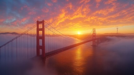 Obraz premium Golden Gate Bridge at Sunrise with Fog