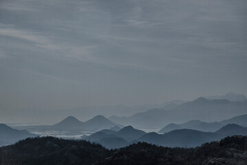 View of Skadar Lake and the mountains. Montenegro. Winter